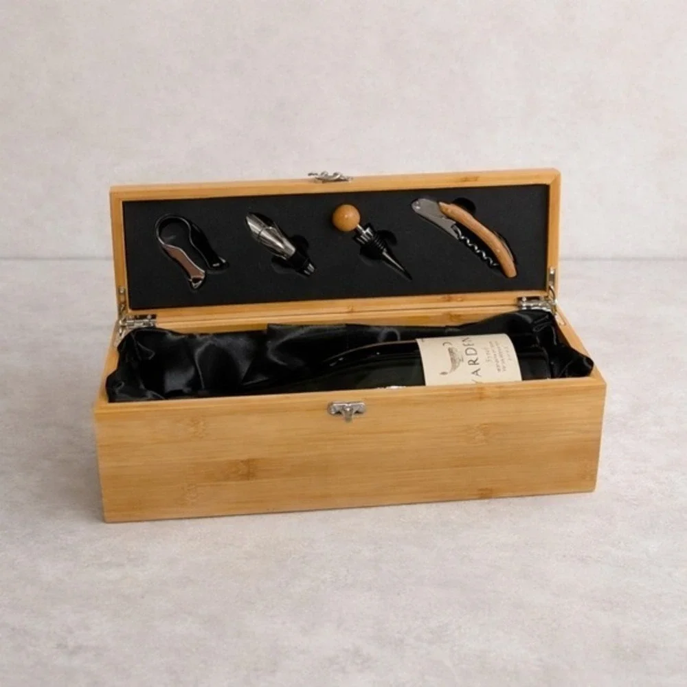 Bamboo Wine Gift Box with Accessories Wedding & Corp Gifting (Wine Not Included)